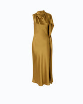 Long, one-shoulder satin dress - Green | Pinko