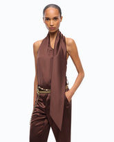 Long satin jumpsuit with sash - Brown | Pinko