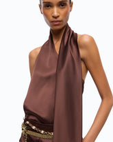 Long satin jumpsuit with sash - Brown | Pinko