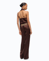 Long satin jumpsuit with sash - Brown | Pinko
