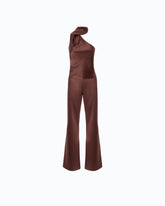 Long satin jumpsuit with sash - Brown | Pinko
