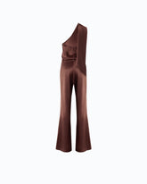 Long satin jumpsuit with sash - Brown | Pinko
