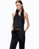 Long satin jumpsuit with sash - Black | Pinko
