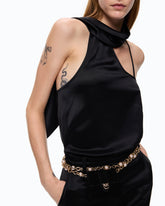 Long satin jumpsuit with sash - Black | Pinko