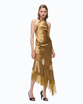 Asymmetric satin midi dress with lace - Beige | Pinko