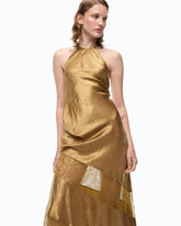 Asymmetric satin midi dress with lace - Beige | Pinko