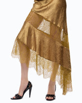 Asymmetric satin midi dress with lace - | Pinko