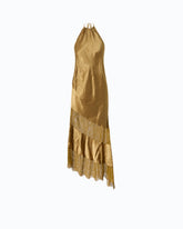 Asymmetric satin midi dress with lace - | Pinko