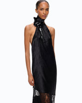 Asymmetric satin midi dress with lace - | Pinko