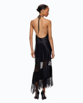 Asymmetric satin midi dress with lace - | Pinko