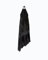 Asymmetric satin midi dress with lace - | Pinko