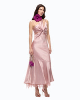 Long satin dress with draping and lace - | Pinko