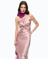 Long satin dress with draping and lace - | Pinko