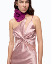 Long satin dress with draping and lace - | Pinko