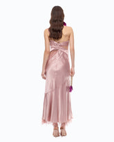 Long satin dress with draping and lace - | Pinko