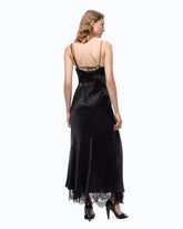 Long satin dress with draping and lace - | Pinko