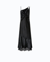 Long satin dress with draping and lace - | Pinko