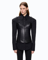 Leather-effect bustier top with decorative beads - | Pinko