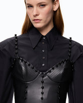 Leather-effect bustier top with decorative beads - | Pinko