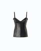 Leather-effect bustier top with decorative beads - | Pinko