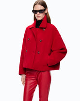 Double-breasted pea coat in double-layered wool-blend cloth - | Pinko