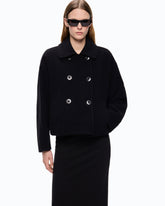 Double-breasted pea coat in double-layered wool-blend cloth - | Pinko