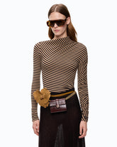 Striped wool-blend mock-turtleneck sweater - Multicolor Beige-Brown | Pinko