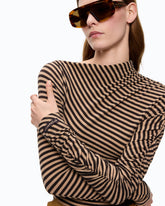 Striped wool-blend mock-turtleneck sweater - Multicolor Beige-Brown | Pinko