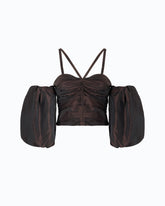 Crop top with puff sleeves - | Pinko