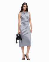 Midi sheath dress with draped neck - Light Blue | Pinko