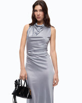 Midi sheath dress with draped neck - Light Blue | Pinko