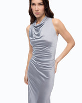 Midi sheath dress with draped neck - Light Blue | Pinko