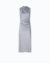 Midi sheath dress with draped neck - Light Blue | Pinko