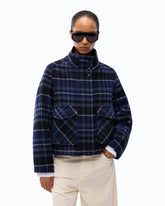 Double-layered cloth pea coat with check pattern - | Pinko
