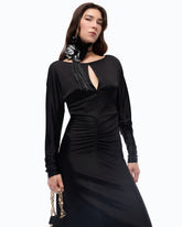 Satin-effect midi dress with gathering - | Pinko