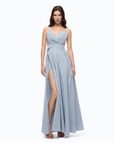 Langes Kleid aus Taftstoff mit Schlitz - Hellblau | Pinko
