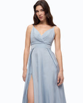 Langes Kleid aus Taftstoff mit Schlitz - Hellblau | Pinko
