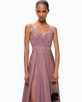 Langes Kleid aus Taftstoff mit Schlitz - Rosa | Pinko
