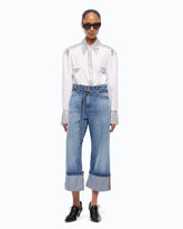 Cropped jeans with cuffs and belt - Blue | Pinko
