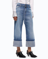 Cropped jeans with cuffs and belt - Blue | Pinko