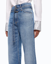 Cropped jeans with cuffs and belt - Blue | Pinko