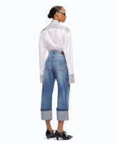 Cropped jeans with cuffs and belt - Blue | Pinko