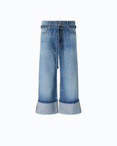 Cropped jeans with cuffs and belt - Blue | Pinko