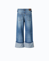 Cropped jeans with cuffs and belt - Blue | Pinko