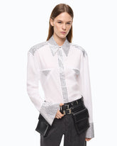 Poplin shirt with strass embellishments - White | Pinko