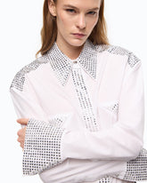 Poplin shirt with strass embellishments - White | Pinko