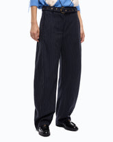 Pinstriped wool-blend balloon-leg trousers - Multicolor Blue-White | Pinko