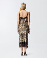 Camouflage midi slip dress with lace - | Pinko
