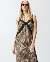 Camouflage midi slip dress with lace - | Pinko
