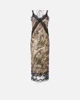 Camouflage midi slip dress with lace - | Pinko